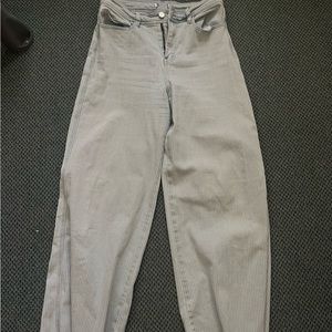 White and blue striped jeans